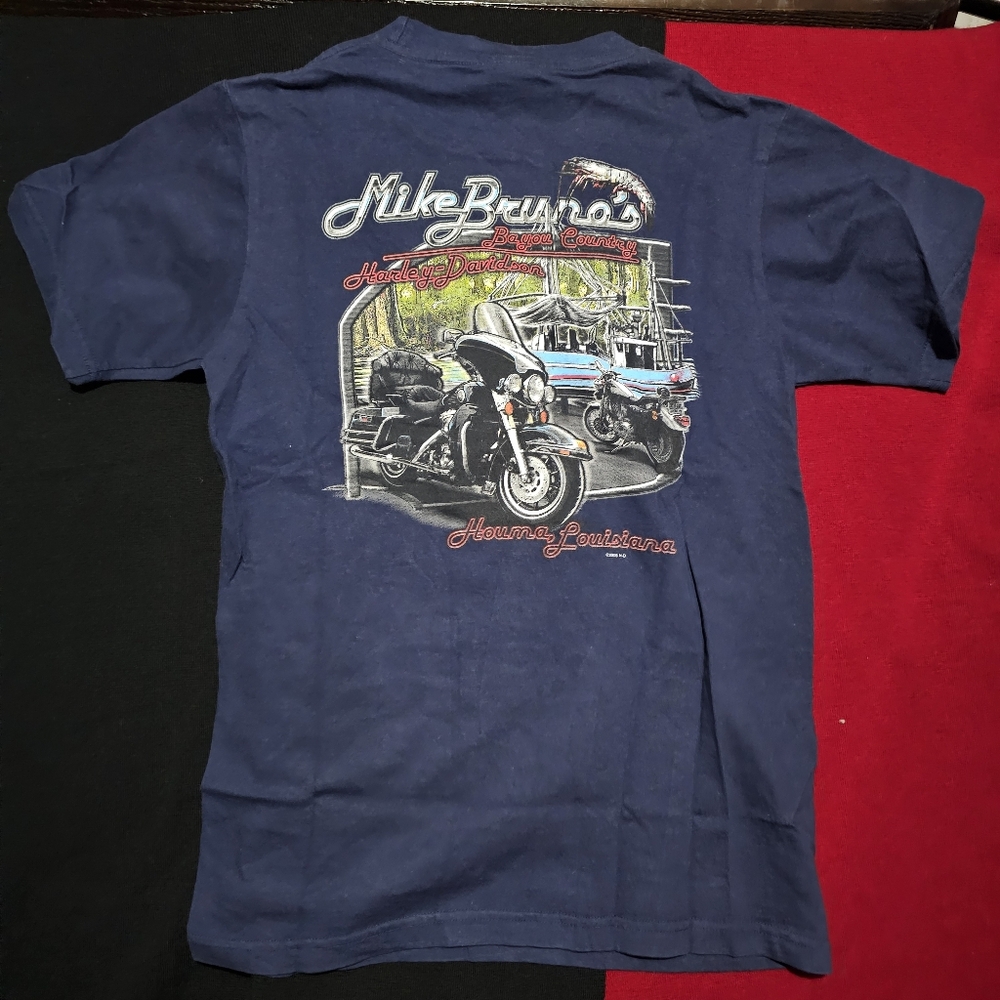 Harley Davidson Mens Shirt Size M Navy Biker Tee Houma Louisiana Y2K Made in USA